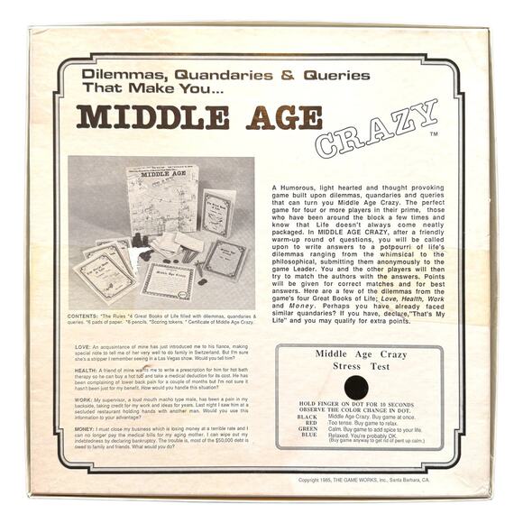 Middle Age Crazy Game Works 1985 Vintage - Picture 4 of 4
